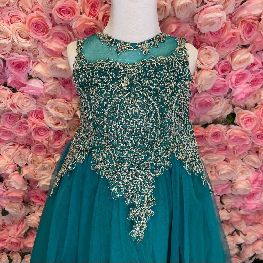 Little Girls Tea Length Emerald Dress